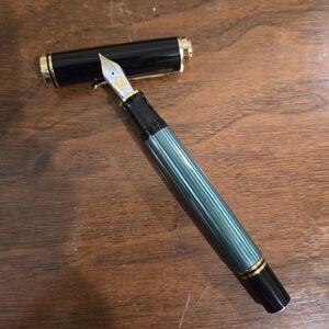 Green Striped Fountain Pen with Gold Trim - Men Grooming Accessory